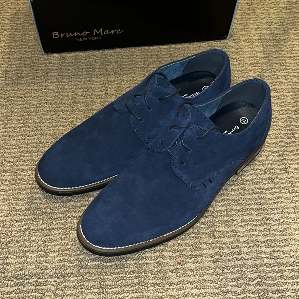 Brand New Bruno Marc Navy Blue and Brown Leather Dress Shoes US Men’s Size 12